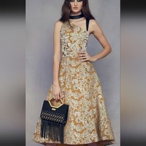 Alice Olivia Gold Floral Halter Chrissay Maxi Cutout Gown Dress 8 New Tags